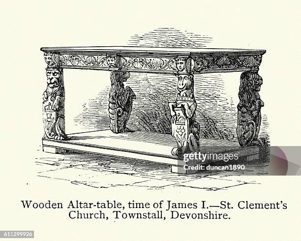 early wooden alter table - altar stock illustrations