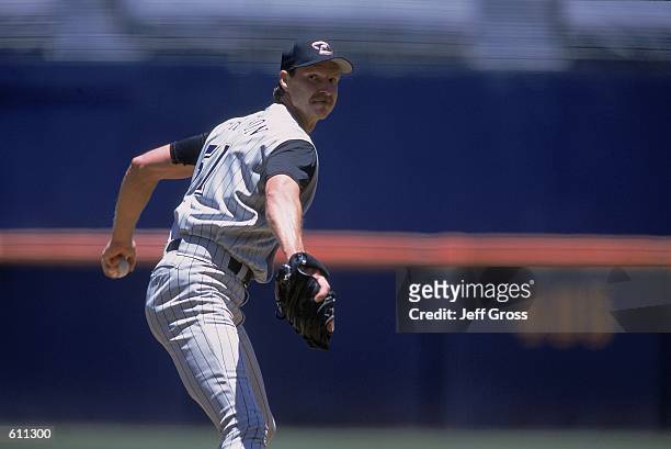 Pitcher Randy Johnson of the Arizona Diamondbacks throwing the ball during the game against the San Diego Padres at Qualcomm Park in San Diego,...