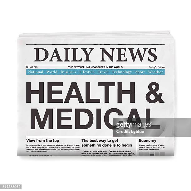 gesundheit & medical überschrift. zeitung isoliert auf weißem hintergrund - medical news stock-grafiken, -clipart, -cartoons und -symbole