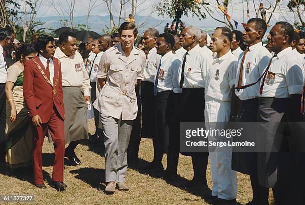 Charles, Prince of Wales, represents the Queen at the centenary celebrations in Fiji, October 1974.