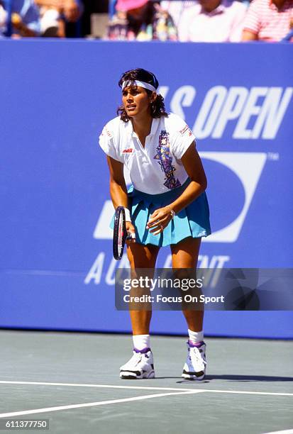 Tennis player Gigi Fernandez of Puerto Rico in action during the women 1994 U.S. Open Tennis Tournament at the USTA National Tennis Center in the...