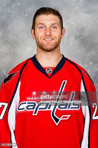 Karl Alzner of the Washington Capitals poses for his official headshot for the 2016-2017 season on September 22, 2016 at Kettler Capitals Iceplex in...