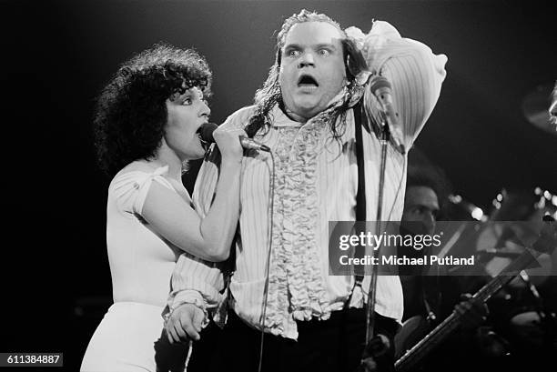 American singers Karla Devito and Meat Loaf performing on the Bat Out Of Hell Tour, USA, March 1978.