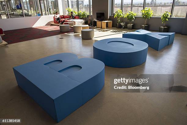Signage sits on display inside the common area at Box Inc. Headquarters in Redwood City, California, U.S., on Monday, Sept. 26, 2016. Box Inc.,...