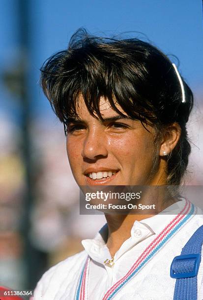 Jennifer Capriati of the United States looks on during a match at the WTA Tour Virginia Slims of Florida circa 1990 at the Polo Club in Boca Raton,...