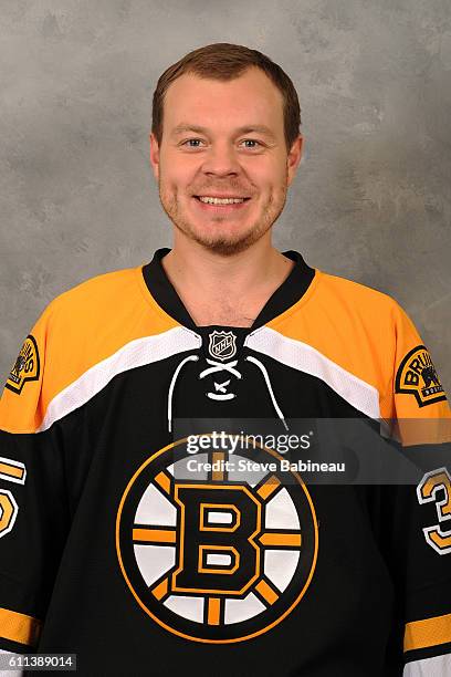 Anton Khudobin of the Boston Bruins poses for his official headshot for the 2016-2017 season on September 24, 2016 in Watertown, Massachusetts.