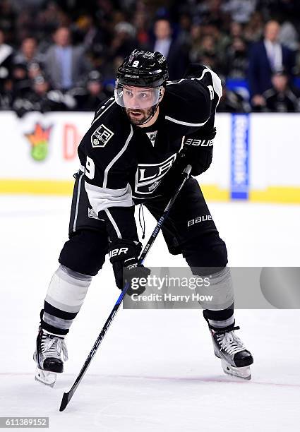 Teddy Purcell of the Los Angeles Kings lines up for a faceoff during a preseason game against the Anaheim Ducks at Staples Center on September 28,...