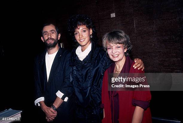 Jennifer Beals with Franvßois Girbaud and Marithv© Girbaud circa 1983 in New York City.