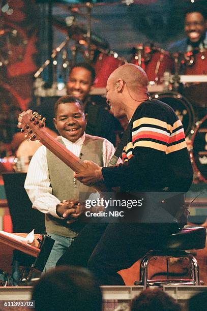 Episode 1170 -- Pictured: Actor Gary Coleman and crew member Kevin Eubanks during the monologue on June 16, 1997 --