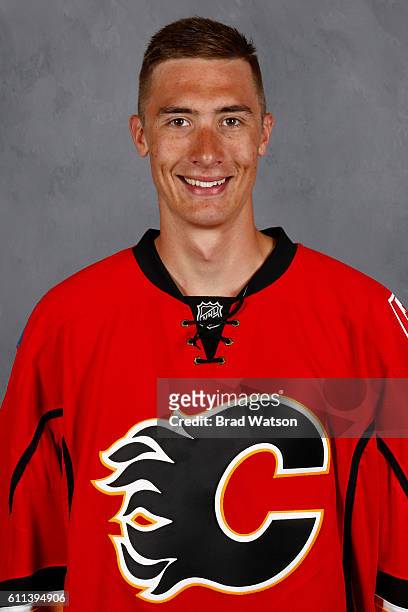 Mason McDonald of the Calgary Flames poses for his official headshot for the 2016-2017 season on July 4, 2016 at the WinSport Winter Sport Institute...