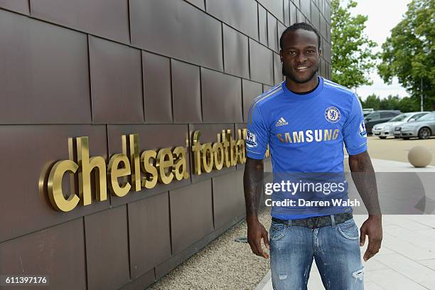 Chelsea's new signing Victor Moses after a training session at Cobham Training Ground on 27th August 2012 in Cobham, England