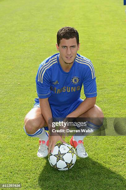 Chelsea's Eden Hazard during the team photocall at Cobham Training Ground on 28th August 2012 in Cobham, England