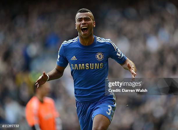 Chelsea's Ashley Cole celebrates scoring the opening goal of the game