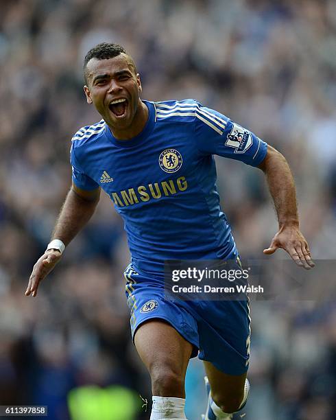 Chelsea's Ashley Cole celebrates scoring the opening goal of the game