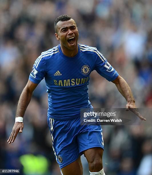 Chelsea's Ashley Cole celebrates scoring the opening goal of the game