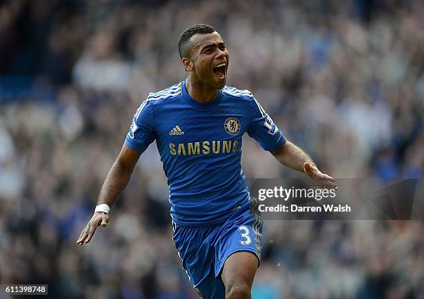 Chelsea's Ashley Cole celebrates scoring the opening goal of the game