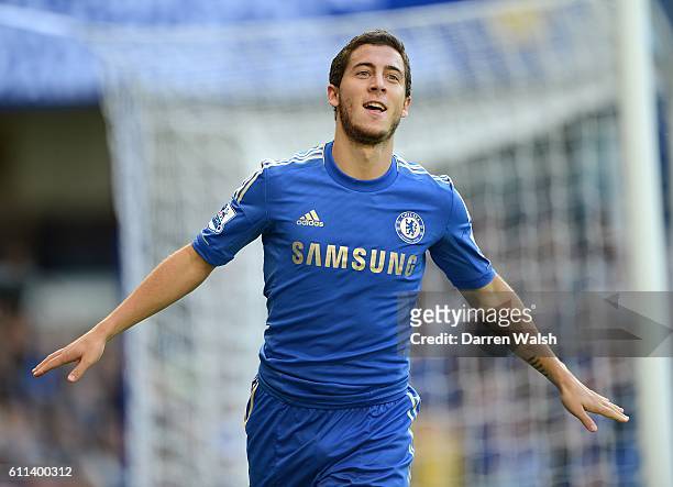 Chelsea's Eden Hazard celebrates after scoring the third goal