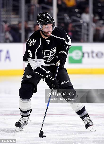 Teddy Purcell of the Los Angeles Kings gains the blueline with the puck during a preseason game at Staples Center on September 28, 2016 in Los...
