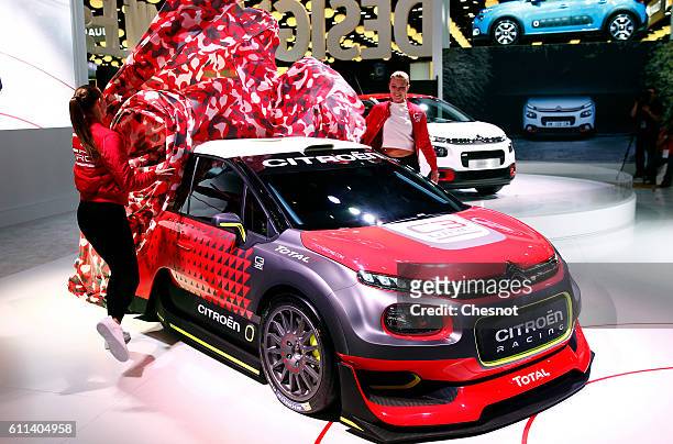 The new Citroen C3 racing automobile is unveiled during the first press day of the Paris Motor Show on September 29 in Paris, France. The Paris Motor...
