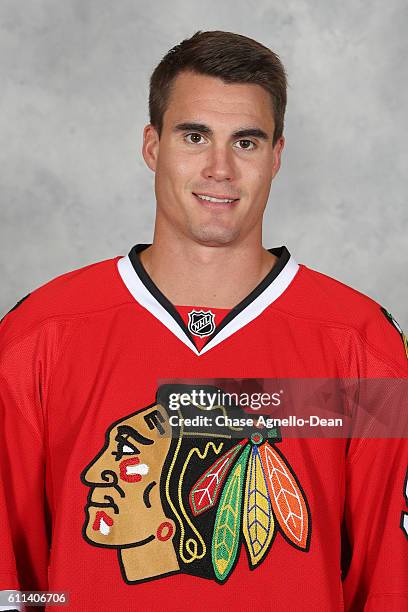 Brandon Mashinter of the Chicago Blackhawks poses for his official headshot for the 2016-2017 season on September 21, 2016 at the United Center in...