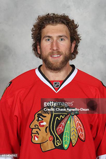 Pierre-Cedric Labrie of the Chicago Blackhawks poses for his official headshot for the 2016-2017 season on September 21, 2016 at the United Center in...