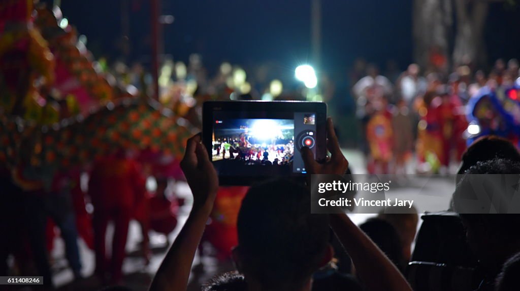 Filming Loy Kratong festival Bangkok Thailand