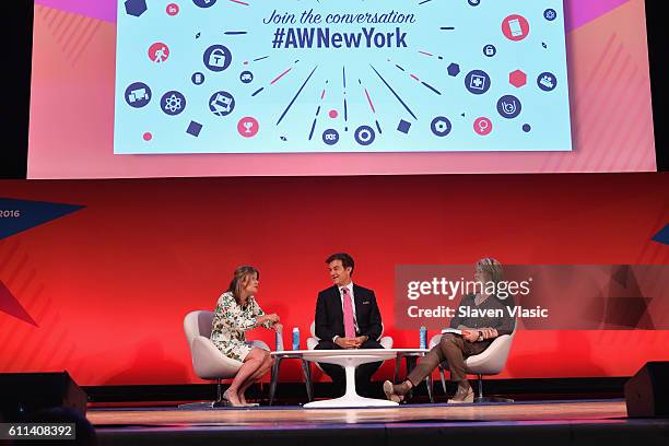 Dyllan McGee, Dr. Mehmet Oz, and Martha Stewart speak onstage at the Good Health is Good Business panel at The Town Hall during 2016 Advertising Week...