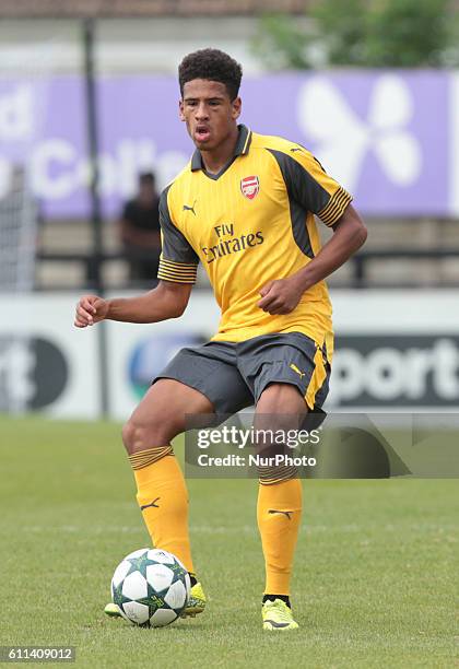 Arsenal,s 19s Marcus McGuane during UEFA Youth League match between Arsenal Under 19s and FC Basel Under 19s at Boreham Wood Football Club on 28th...