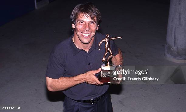 Chelsea FC player Gianfranco Zola with his Player-of-the-Year trophy. Gianfranco Zola