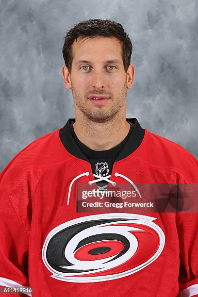 Michael Leighton of the Carolina Hurricanes poses for his official headshot for the 2016-2017 season on September 22, 2016 at Carolina Family...