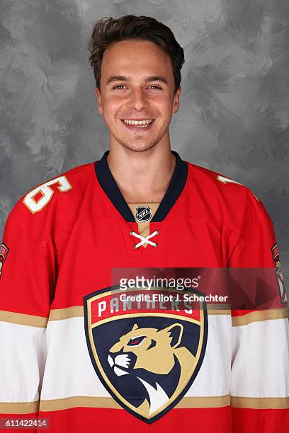 Denis Malgin of the Florida Panthers poses for his official headshot for the 2016-2017 season on September 22, 2016 at the BB&T Center in Sunrise,...