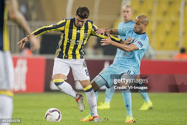 Ozan Tufan of Fenerbahce, Karim el Ahmadi of Feyenoord during the UEFA Europa Leaguegroup A match between Fenerbahce and Feyenoord Rotterdam on...