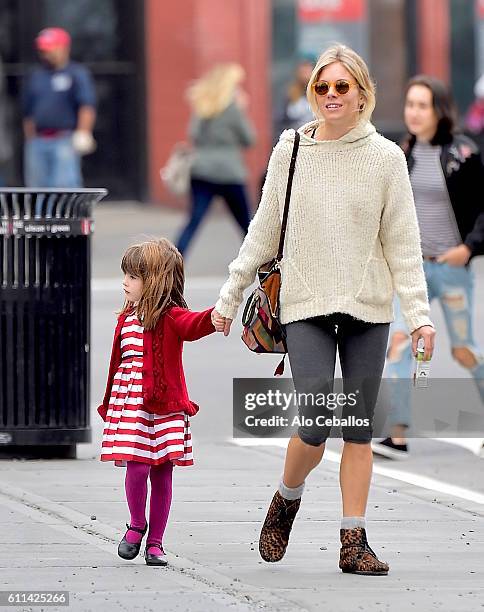 Sienna Miller,Marlowe Ottoline Layng Sturridge are seen in the West Village on September 29, 2016 in New York City.
