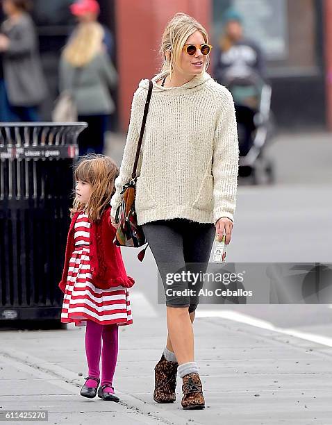 Sienna Miller,Marlowe Ottoline Layng Sturridge are seen in the West Village on September 29, 2016 in New York City.