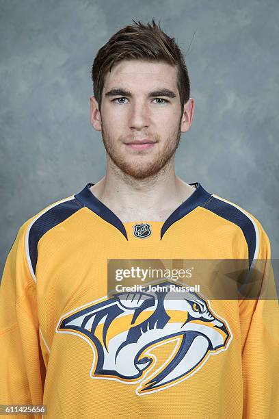 Zachary Sawchenko of the Nashville Predators poses for his official headshot for the 2016-2017 season on September 22, 2016 at the Bridgestone Arena...