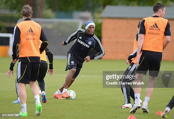 Didier Drogba of Chelsea during a training session at the Cobham training ground on May 15, 2012 in Cobham, England.