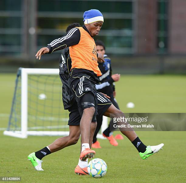 Didier Drogba of Chelsea during a training session at the Cobham training ground on May 15, 2012 in Cobham, England.