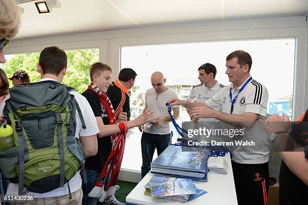 Richard Millham, Graham Smith, Mark Bell, Dave Newby at the Fans festival at the olympic park before the UEFA Champions League Final between FC...