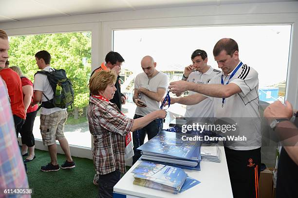 Richard Millham, Graham Smith, Mark Bell, Dave Newby at the Fans festival at the olympic park before the UEFA Champions League Final between FC...