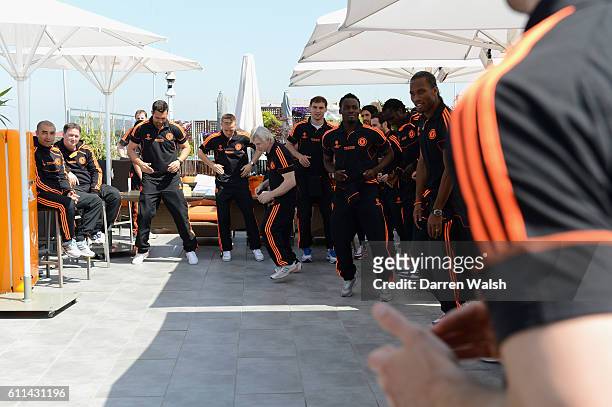Chelsea during their pre match stretch in the team hotel before the UEFA Champions League Final between FC Bayern Muenchen and Chelsea at the...