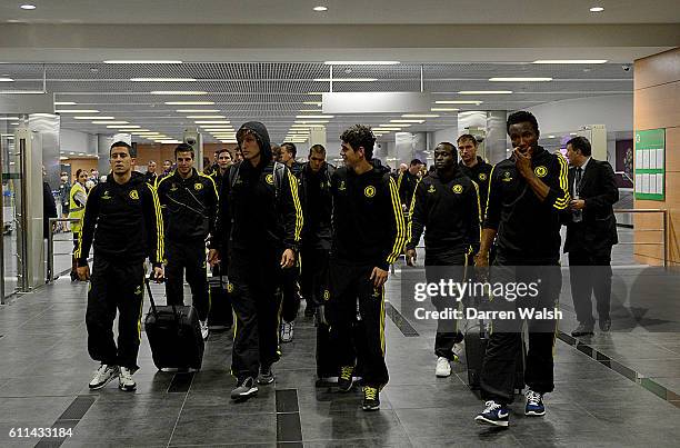 Chelsea players after arriving at Donetsk International Airport.