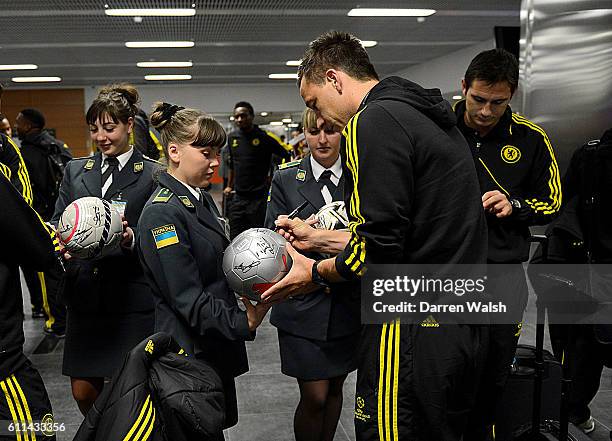 Chelsea players after arriving at Donetsk International Airport.