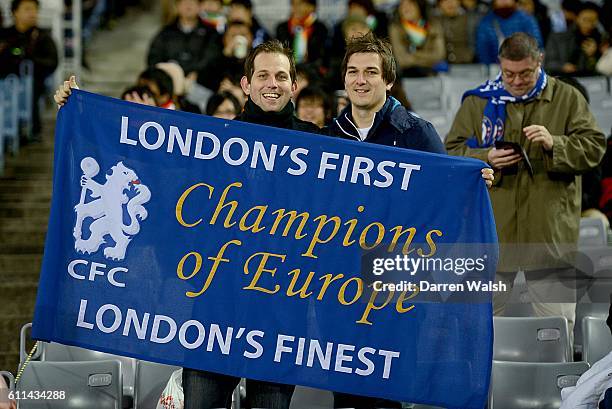 Chelsea fans display a banner before kick-off