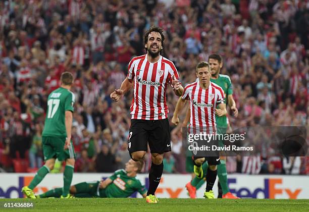 Benat of Athletic Bilbao celebrates after scoring the opening goal during the UEFA Europa League group F match between Athletic Club and SK Rapid...