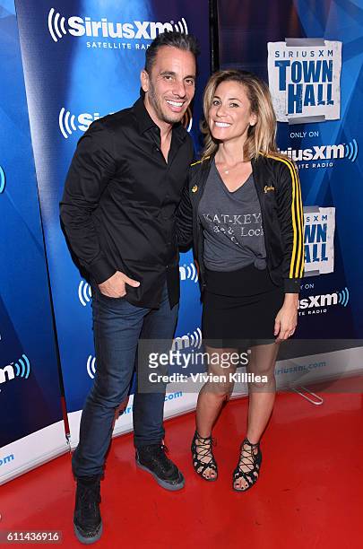 Comedian Sebastian Maniscalo and his wife Lana Gomez attend Comedian Sebastian Maniscalo Talks To SiriusXM's Raw Dog Radio at The Comedy Store on...