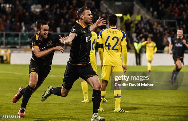 Dublin , Ireland - 29 September 2016; Ciaran Kilduff, right, of Dundalk celebrates after scoiing his side's first goal with teammate Robbie Benson...