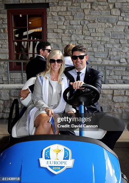 Caroline Harrington and vice-captain Padraig Harrington of Europe attend the 2016 Ryder Cup Opening Ceremony at Hazeltine National Golf Club on...