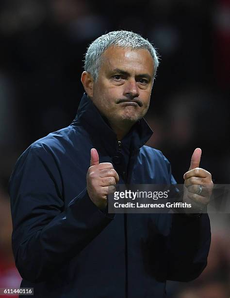 Jose Mourinho, Manager of Manchester United celebrates following his sides 1-0 victory during the UEFA Europa League group A match between Manchester...