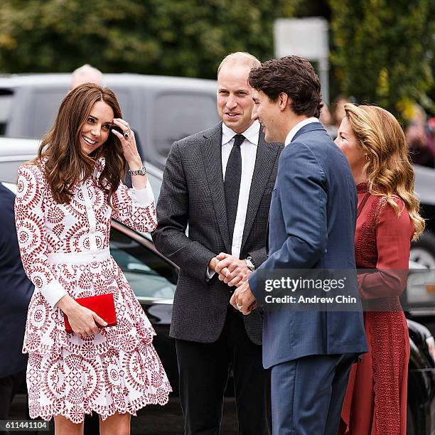 Catherine, Duchess of Cambridge and Prince William, Duke of Cambridge arrive at Immigrant Services Society of BC on September 25, 2016 in Vancouver,...