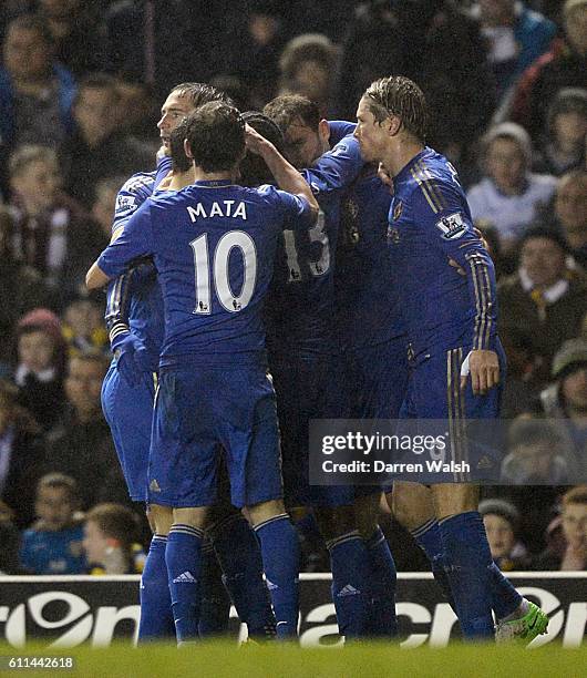 Chelsea's Branislav Ivanovic celebrates with his team-mates after scoring his side's second goal of the game